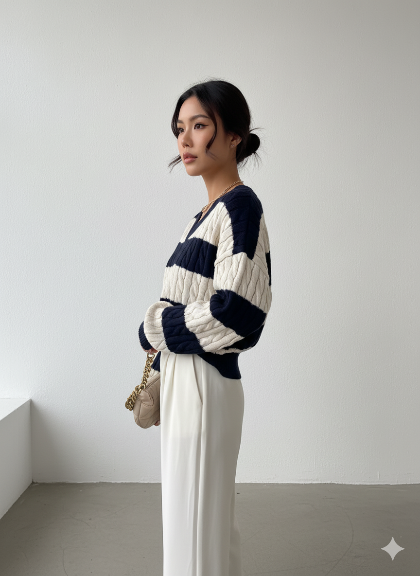 Midnight Two- tone Cable Sweater
