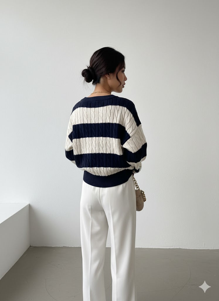 Midnight Two- tone Cable Sweater